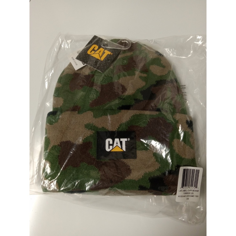Caterpillar CAT Equipment Men's Label Woodland Camo‎ Winter Beanie Cap Hat Logo